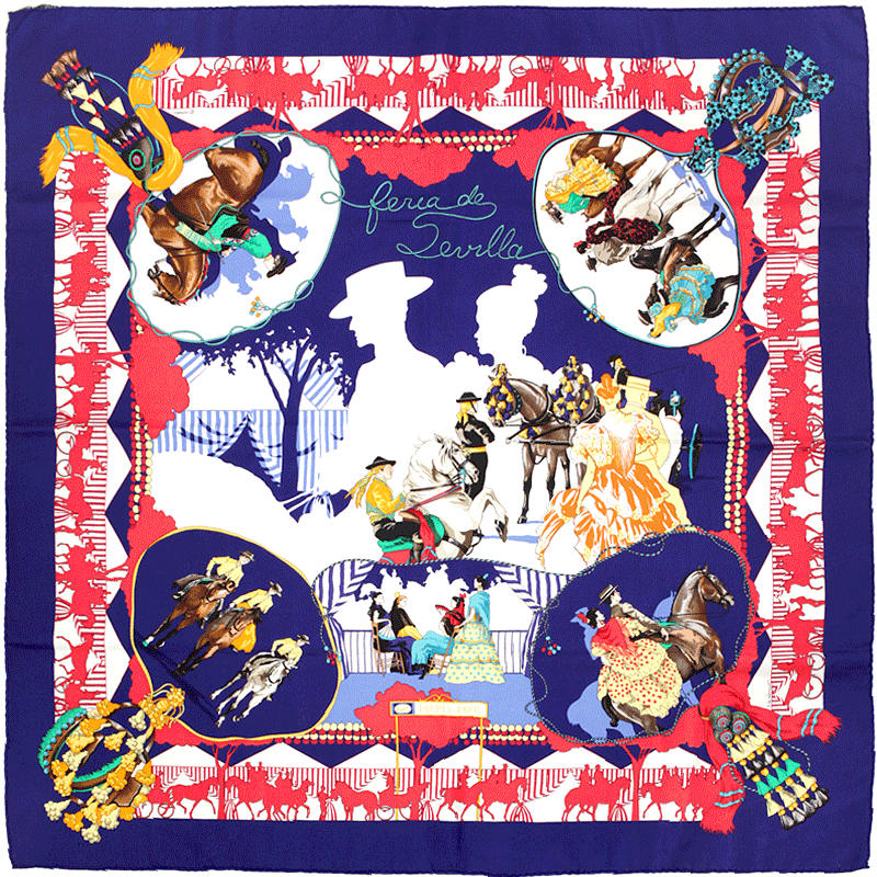 Hermes Scarf "Feria de Sevilla" by Hubert de Watrigant 90cm Silk