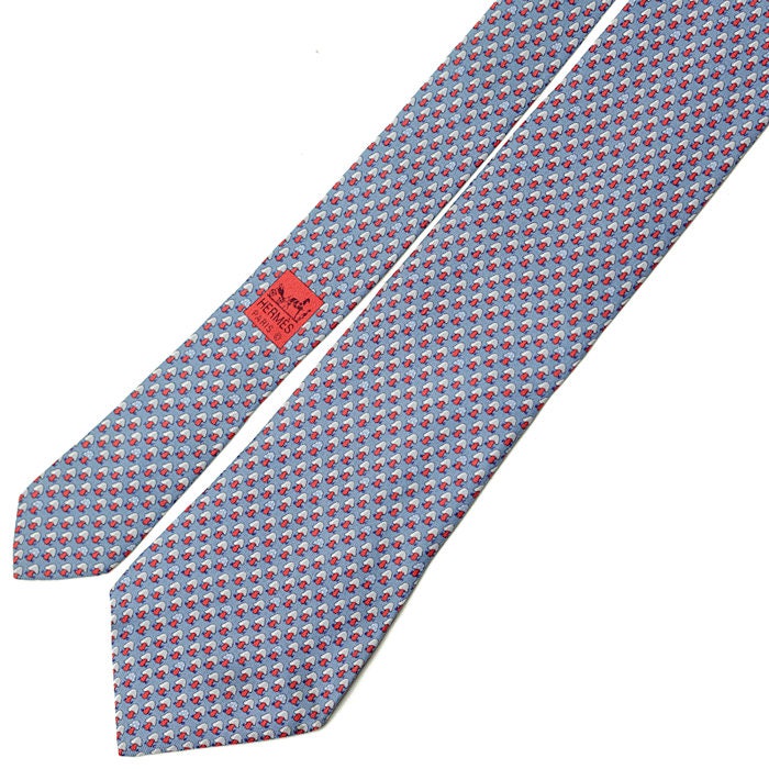 HERMES TIE Auth Mens Silk Necktie Classic Mushrooms Pattern 7923