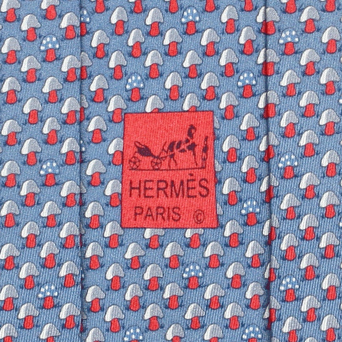 HERMES TIE Auth Mens Silk Necktie Classic Mushrooms Pattern 7923