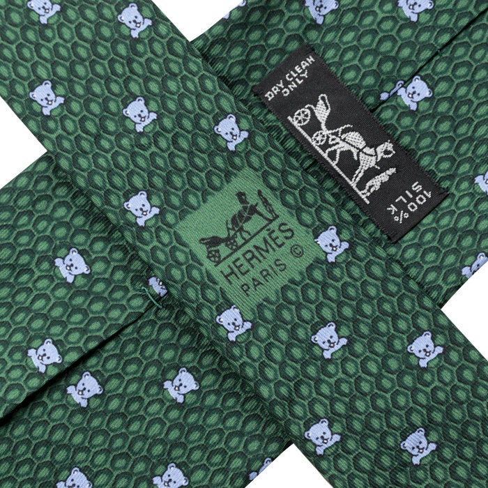 Hermes Men's Silk Tie Whimsical Bears in Honeycomb Pattern 7920 | Necktie Cravate
