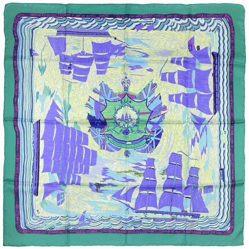 Hermes Scarf "Marine Naive" by Philippe Dumas 90cm Silk | Carre Foulard