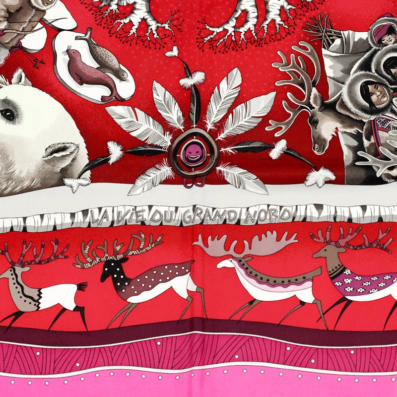 Hermes Scarf "Vie du Grand Nord" by Aline Honore 90cm Silk