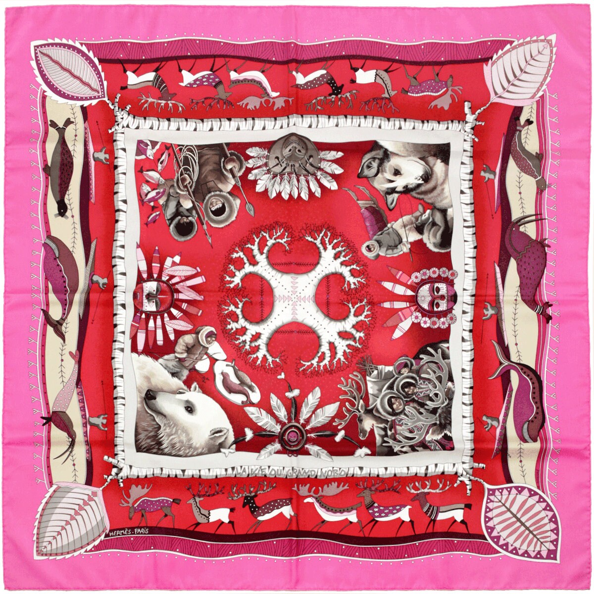 Hermes Scarf "Vie du Grand Nord" by Aline Honore 90cm Silk