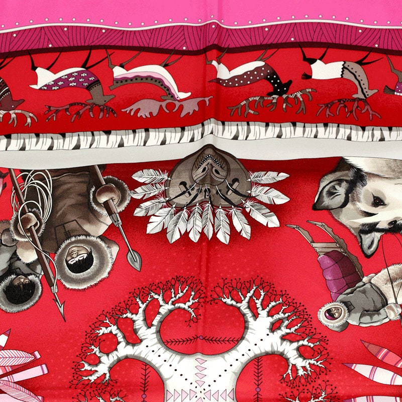 Hermes Scarf "Vie du Grand Nord" by Aline Honore 90cm Silk