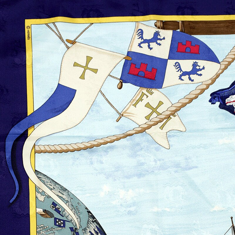Hermes Scarf Jacquard "Christophe Colomb Decouvre L'Amerique" by Carl De Parcevaux 90cm Silk