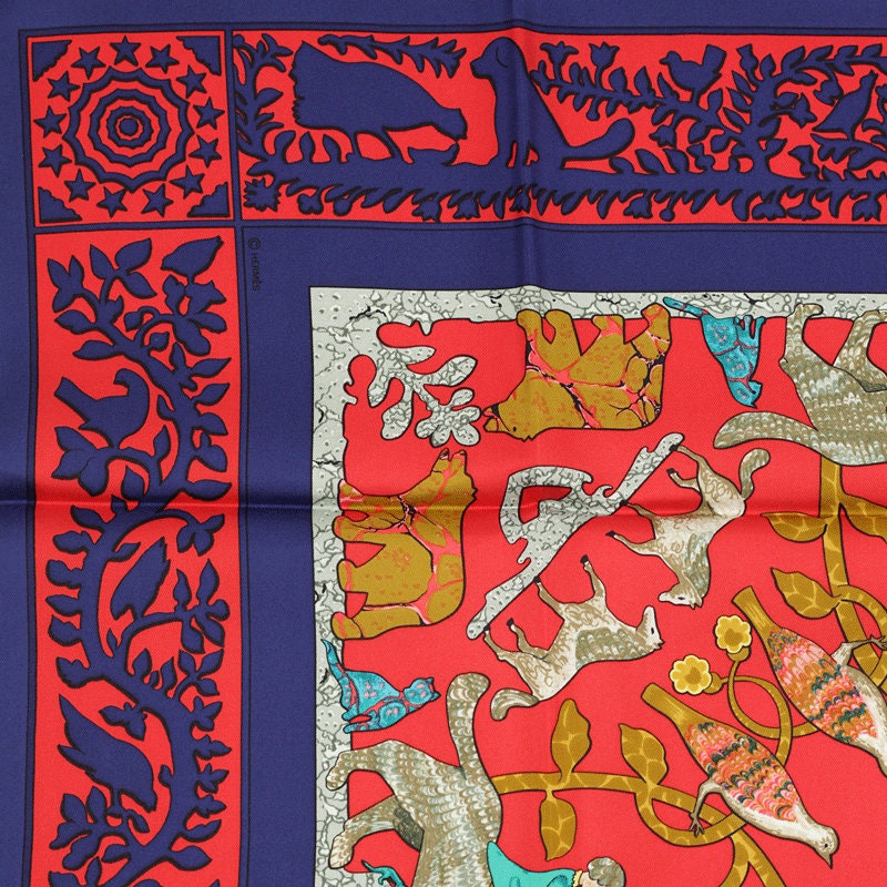 Hermes Scarf "Early America" by Françoise De La Perriere Vintage 90cm Silk