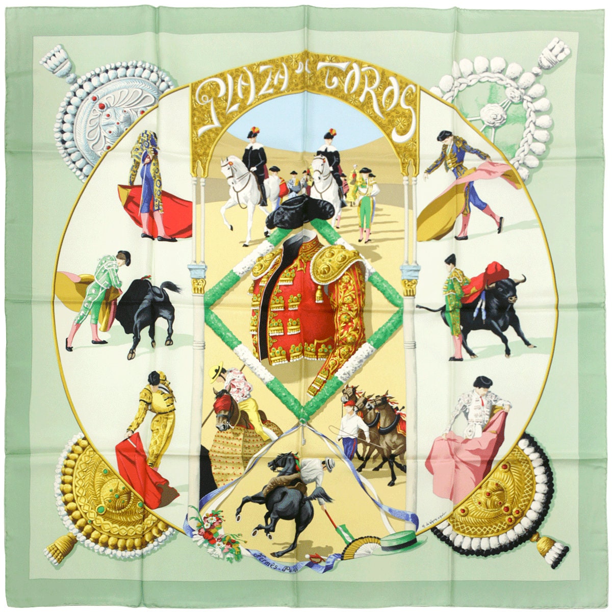Hermes Scarf "Plaza de Toros" by Hubert de Watrigant 90cm Silk