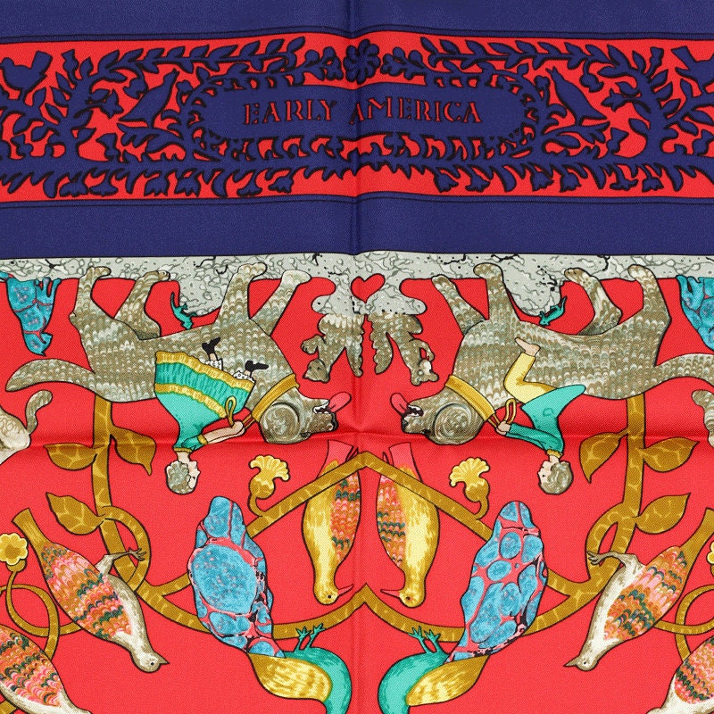 Hermes Scarf "Early America" by Françoise De La Perriere Vintage 90cm Silk