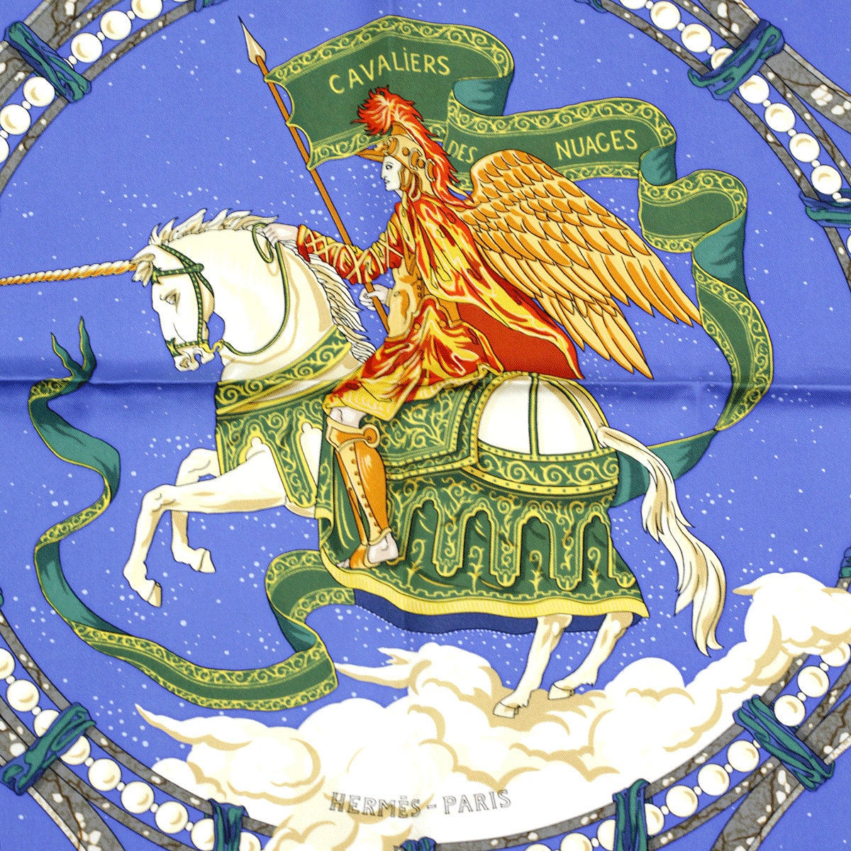 Hermes Scarf "Cavaliers des Nuages" by Jean-Christophe Donnadieu 90cm Silk