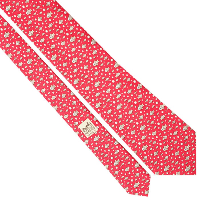 Hermes Men's Silk Tie Whimsical Fish Pattern 5035 | Necktie Cravate