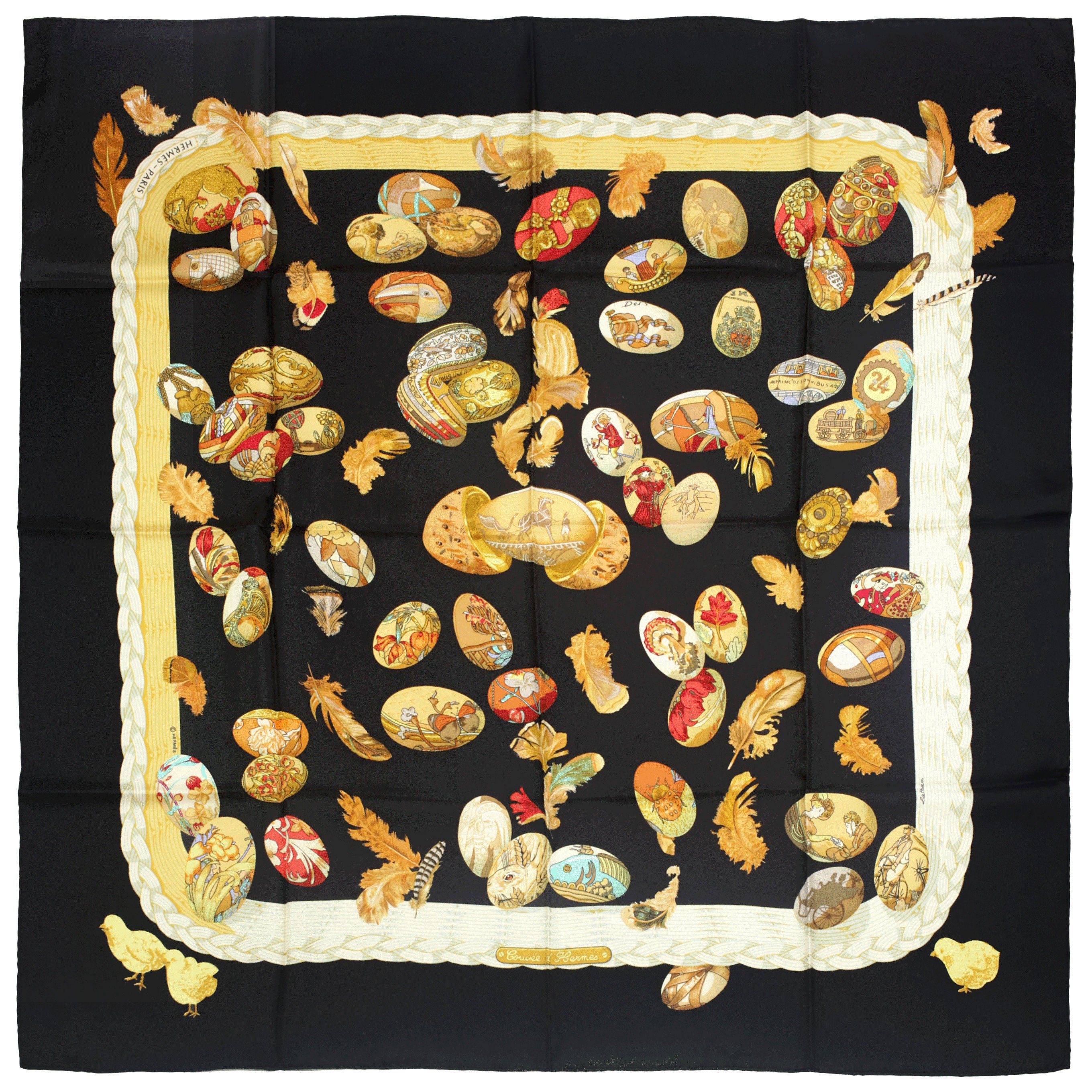Hermes Scarf "Couvee d'Hermes" by Caty Latham Vintage 90cm Silk