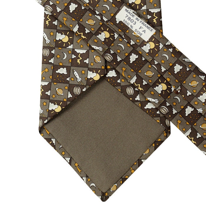 Hermes Men's Silk Tie Whimsical Space and Weather Pattern 7803 | Necktie Cravate