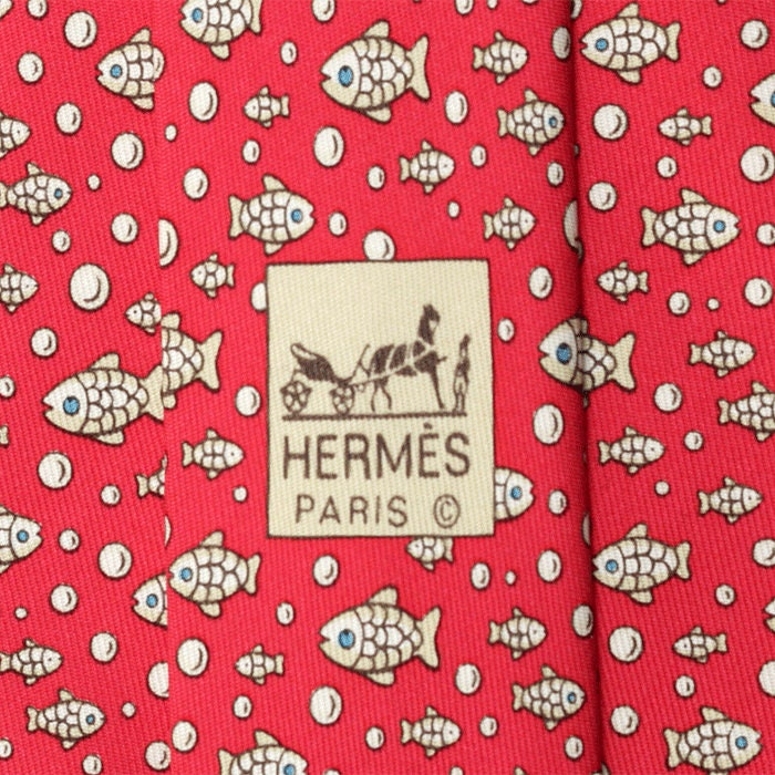Hermes Men's Silk Tie Whimsical Fish Pattern 5035 | Necktie Cravate