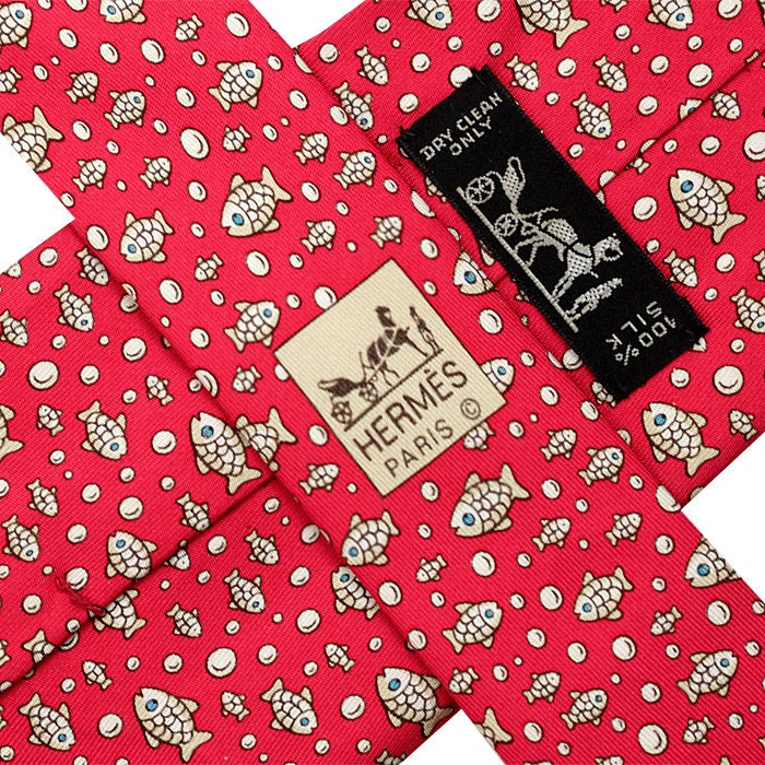 Hermes Men's Silk Tie Whimsical Fish Pattern 5035 | Necktie Cravate