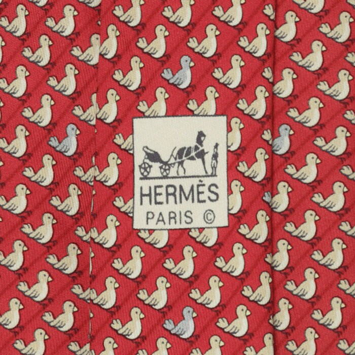 Hermes Men's Silk Tie Whimsical Chicks Pattern 7964