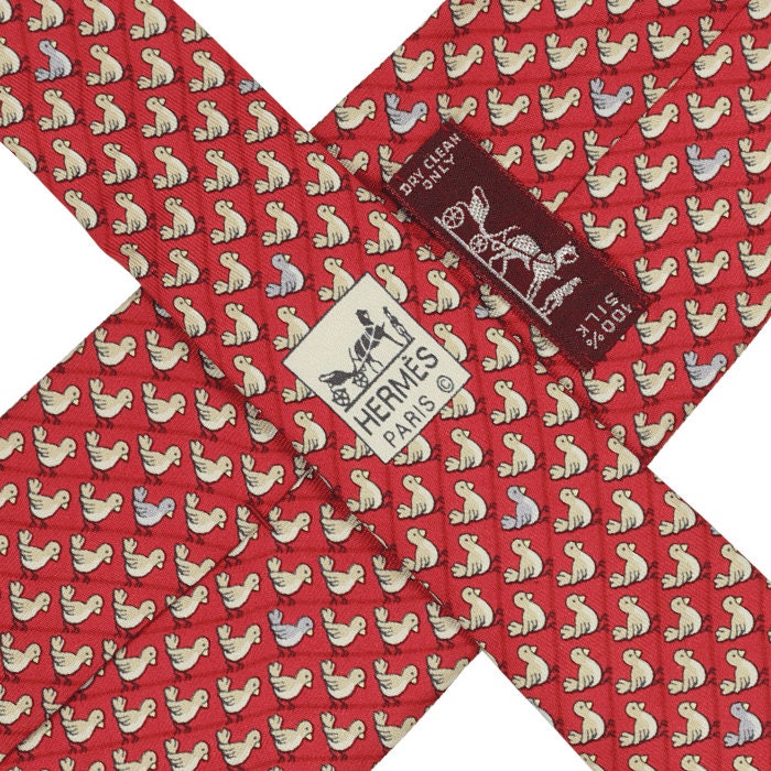 Hermes Men's Silk Tie Whimsical Chicks Pattern 7964
