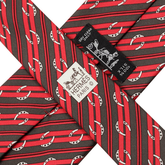 Hermes Men's Silk Tie Horseshoe Stripes Pattern 5276 | Necktie Cravate