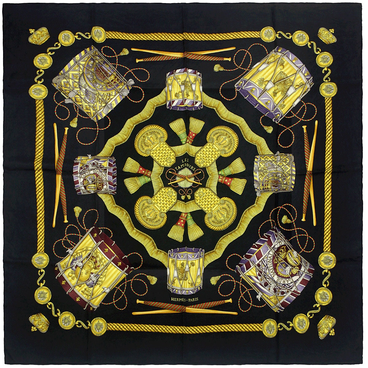 Hermes Scarf "Les Tambours" by Joachim Metz 90cm Silk | Carre Foulard
