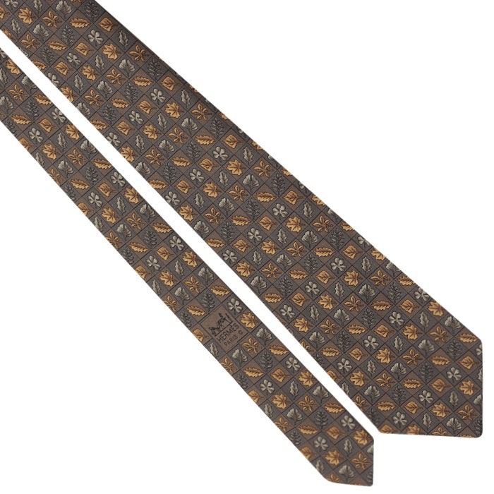 Hermes Men's Silk Tie Autumn Leaves Pattern 7724 | Necktie Cravate