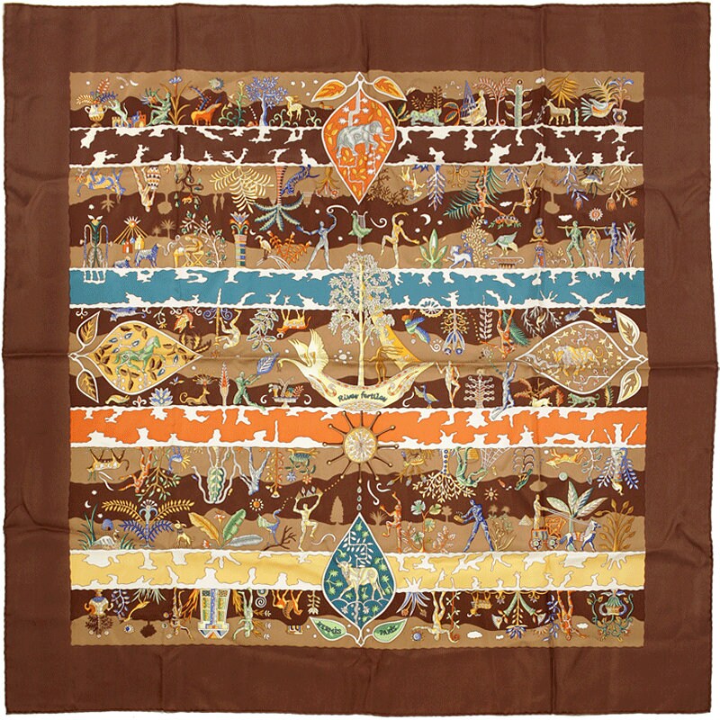 Hermes Scarf "Rives Fertiles" by Christine Henry 90cm Silk | Foulard Carre