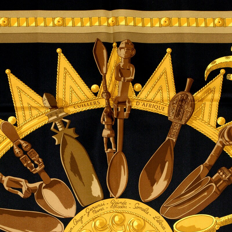 Hermes Scarf "Cuillers d'Afrique" by Caty Latham Vintage 90cm Silk