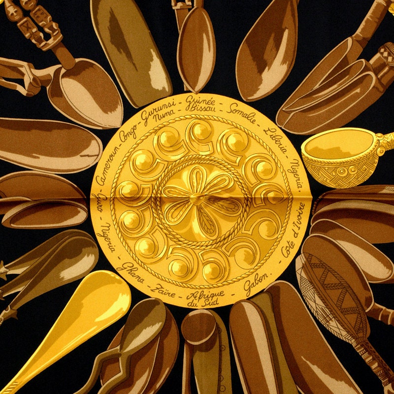 Hermes Scarf "Cuillers d'Afrique" by Caty Latham Vintage 90cm Silk