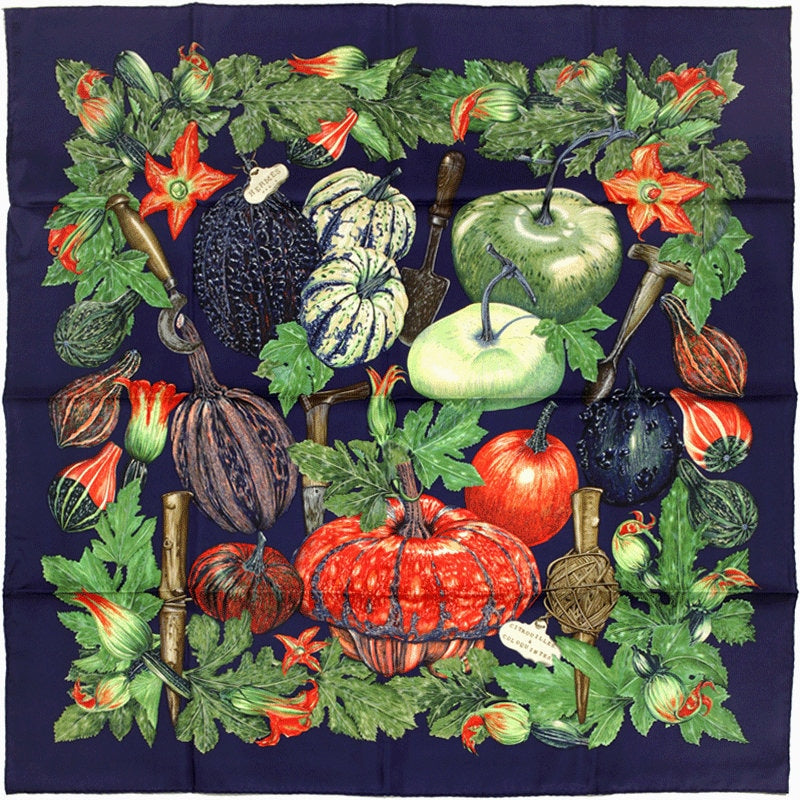 Hermes Scarf "Citrouilles et Coloquintes" by Valerie Dawlat Dumoulin 90cm Silk