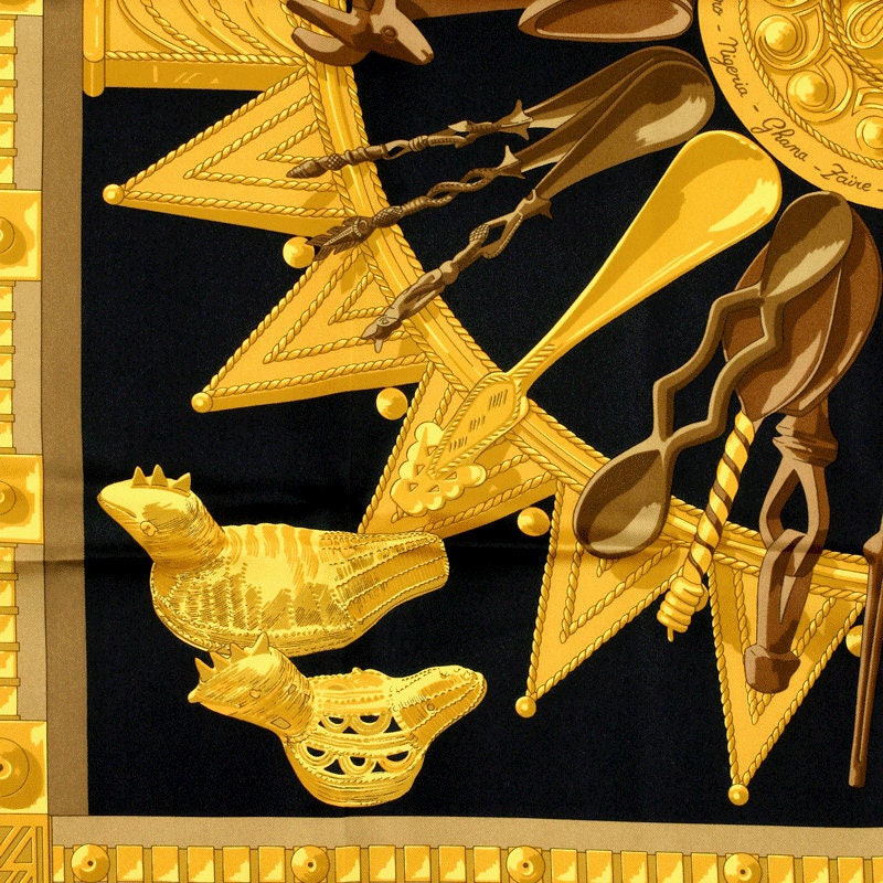 Hermes Scarf "Cuillers d'Afrique" by Caty Latham Vintage 90cm Silk