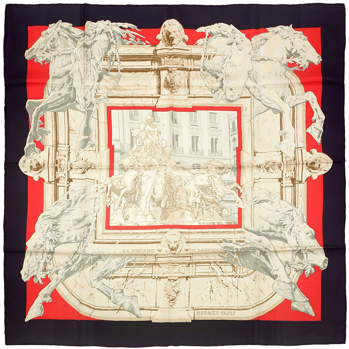 Hermes Scarf "La Fontaine de Bartholdi" by Vladimir Rybaltchenko 90cm Silk
