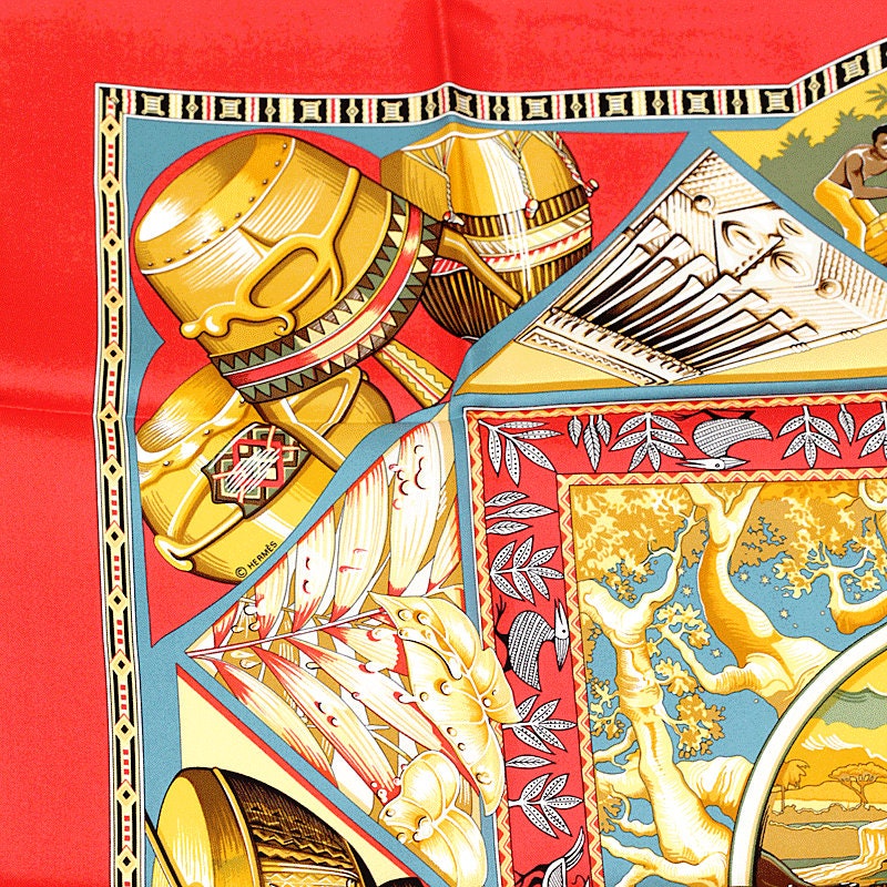 Hermes Scarf "Au Son du Tam Tam" by Laurence Bourthoumieux Vintage 90cm Silk | Carre Foulard NWOT