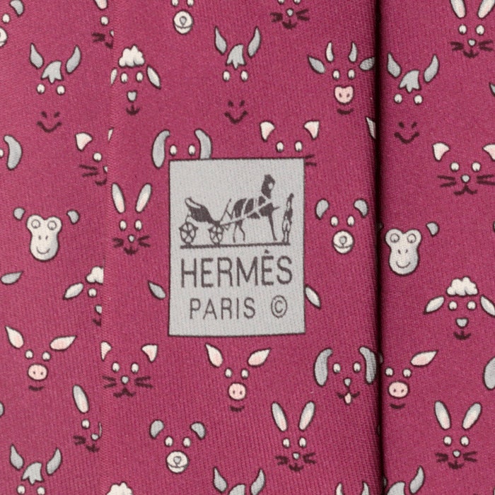 Hermes Men's Silk Tie Whimsical Animal Pattern 5472