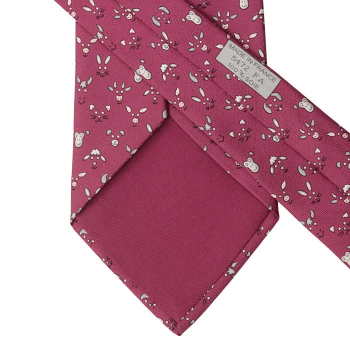 Hermes Men's Silk Tie Whimsical Animal Pattern 5472