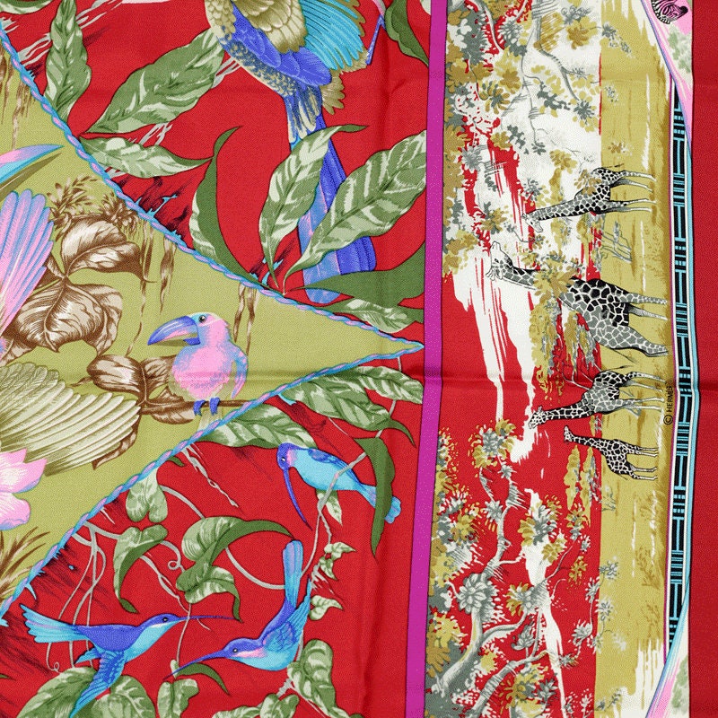 Hermes Scarf "Tropiques" by Laurence Bourthoumieux Vintage 90cm Silk
