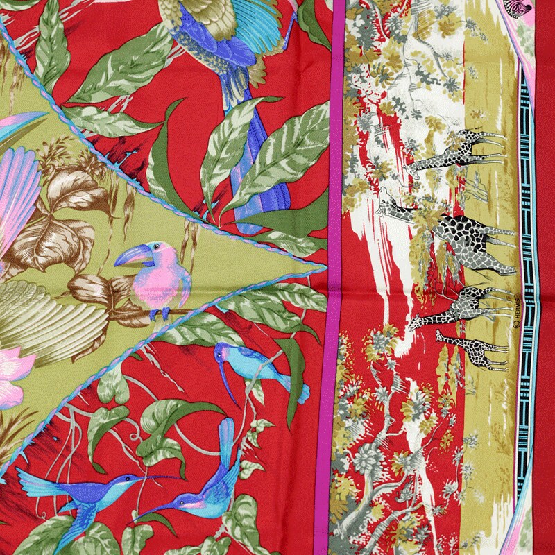 Hermes Scarf "Tropiques" by Laurence Bourthoumieux Vintage 90cm Silk