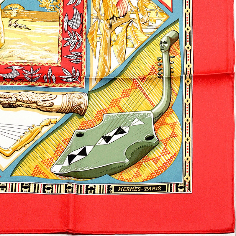 Hermes Scarf "Au Son du Tam Tam" by Laurence Bourthoumieux Vintage 90cm Silk | Carre Foulard NWOT