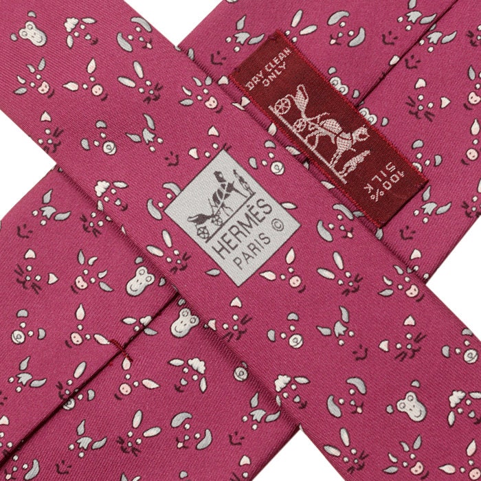Hermes Men's Silk Tie Whimsical Animal Pattern 5472