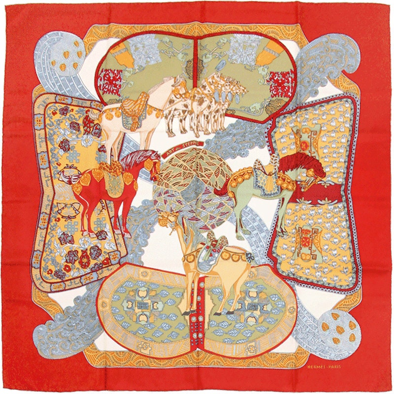 Hermes Scarf "Art des Steppes" by Annie Faivre 90cm Silk