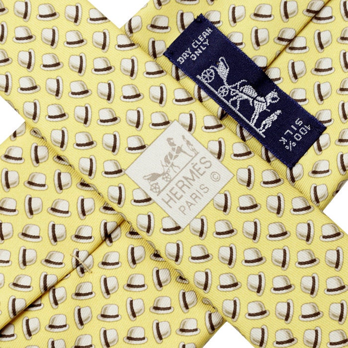 Hermes Men's Silk Tie Derby Hats Pattern 5329