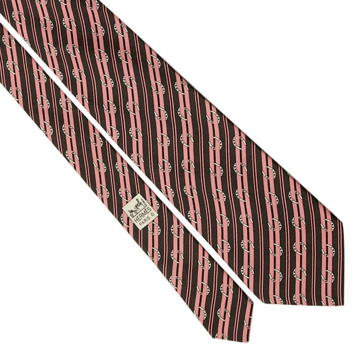 Hermes Men's Silk Tie Horseshoe Stripes Pattern 5276