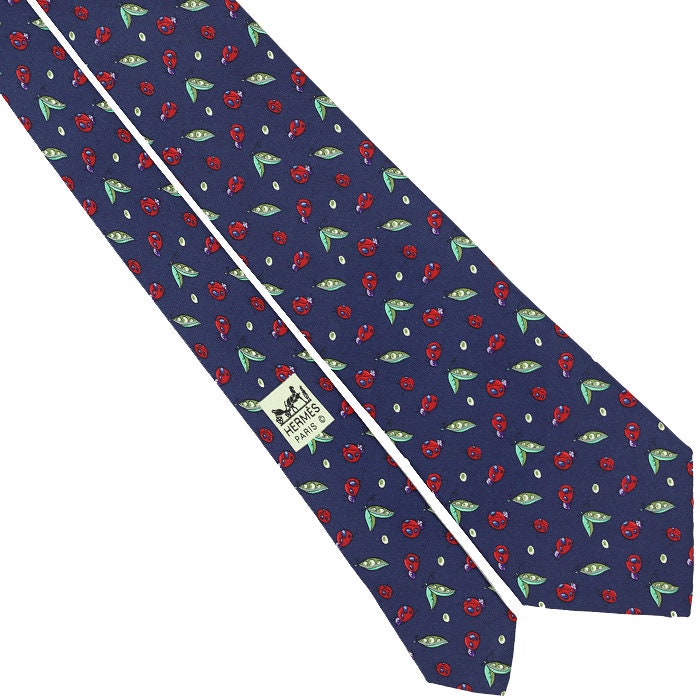 Hermes Men's Silk Tie Ladybugs and Peapods Pattern 7799