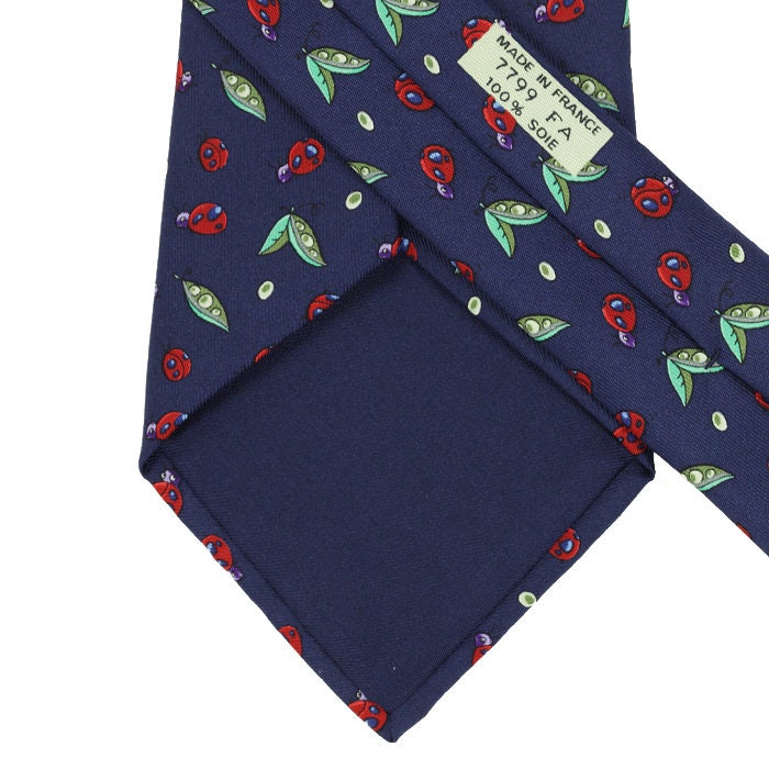 Hermes Men's Silk Tie Ladybugs and Peapods Pattern 7799