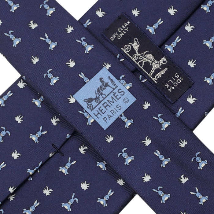 Hermes Men's Silk Tie Whimsical Rabbits Pattern 5243 | Necktie Cravate