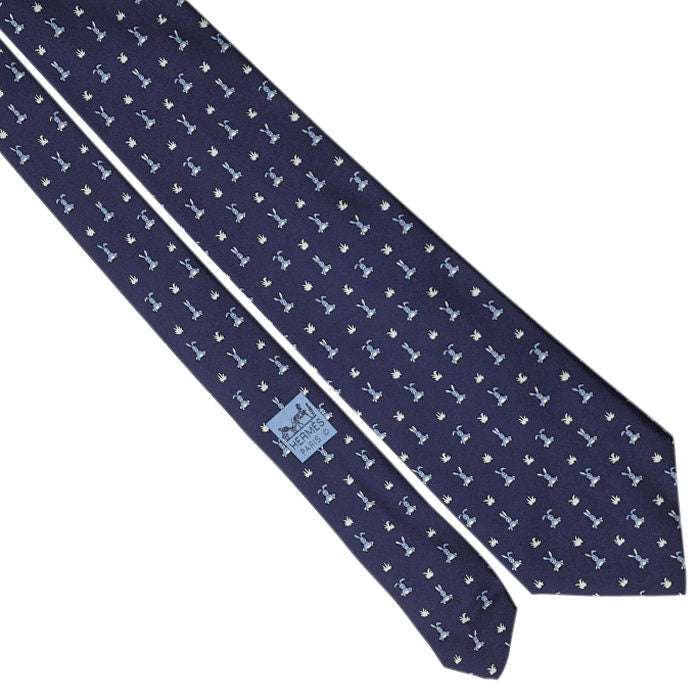 Hermes Men's Silk Tie Whimsical Rabbits Pattern 5243 | Necktie Cravate
