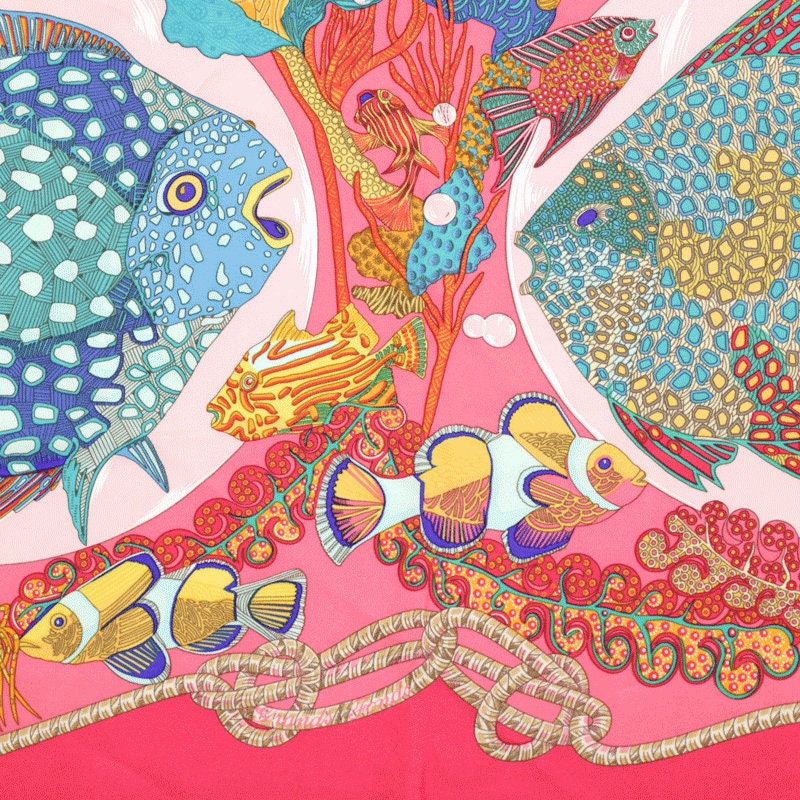 Hermes Scarf "Grands Fonds" by Annie Faivre 90cm Silk