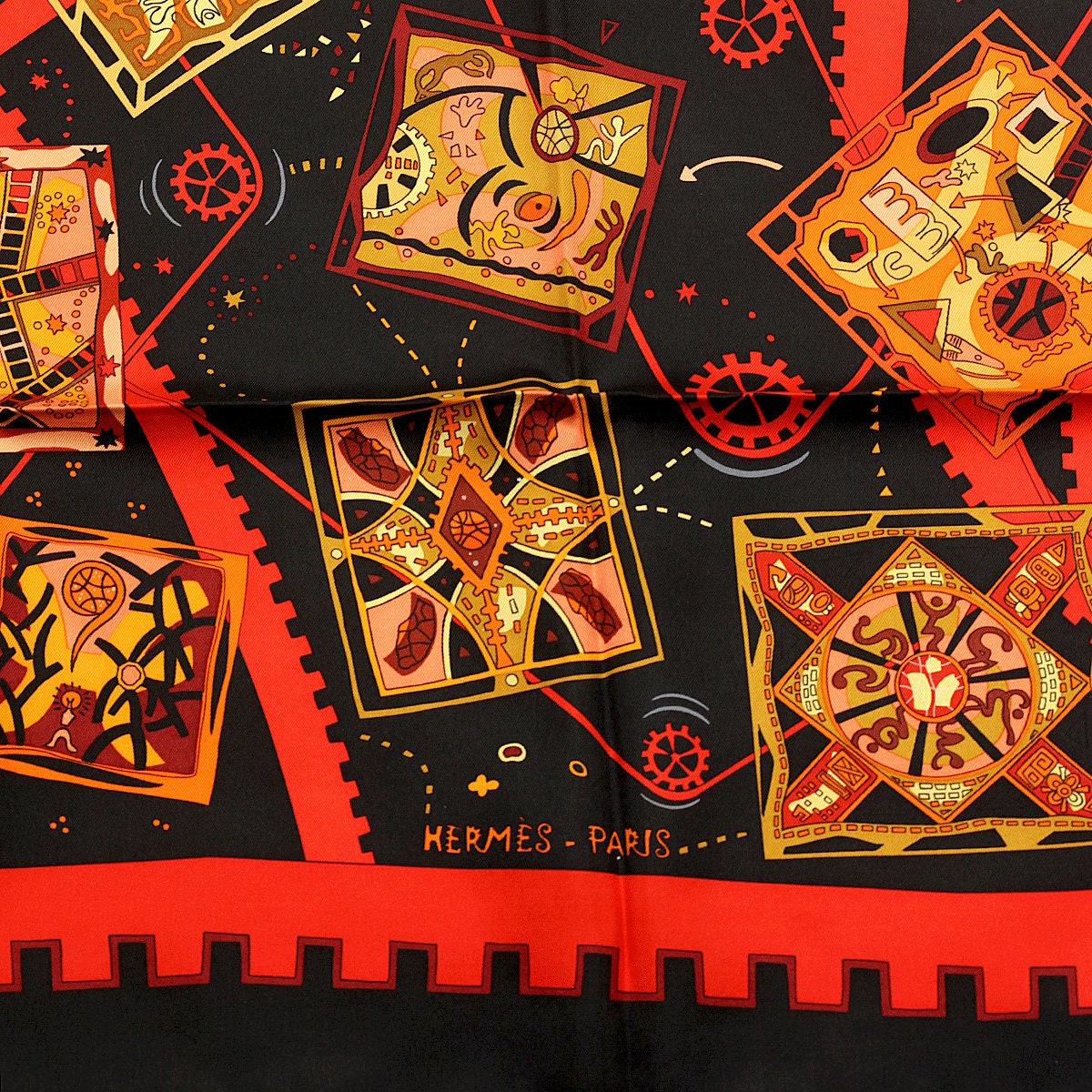 Hermes Scarf "La Mecanique des Idees" by Christine Henry 90cm Silk | Carre Foulard