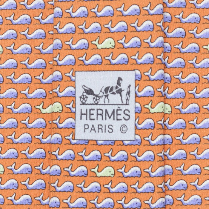 Hermes Men's Silk Tie Whimsical Whales Pattern 5301 | Necktie Cravate