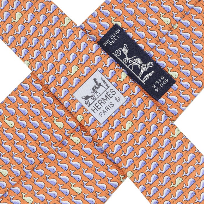 Hermes Men's Silk Tie Whimsical Whales Pattern 5301 | Necktie Cravate