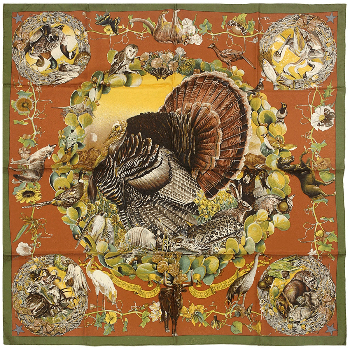 Hermes Scarf "Faune et Flora du Texas" by Kermit Oliver 90cm Silk | GRAIL Carre Foulard