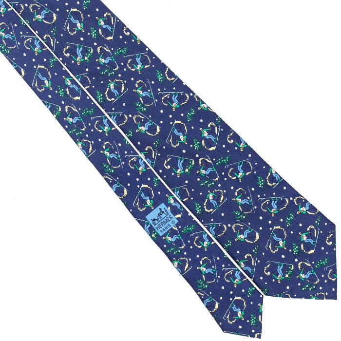 Hermes Men's Silk Tie Skiiers Pattern 7601 | Necktie Cravate