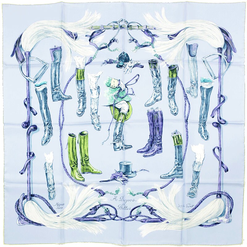 Hermes Scarf "Propos de Bottes" by Xavier De Poret 90cm Silk